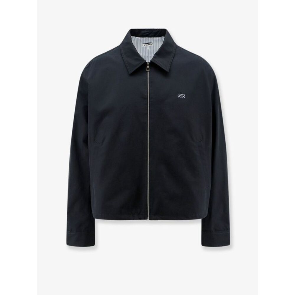 Loewe Men Cotton Blend Jacket With Logo Embroidery